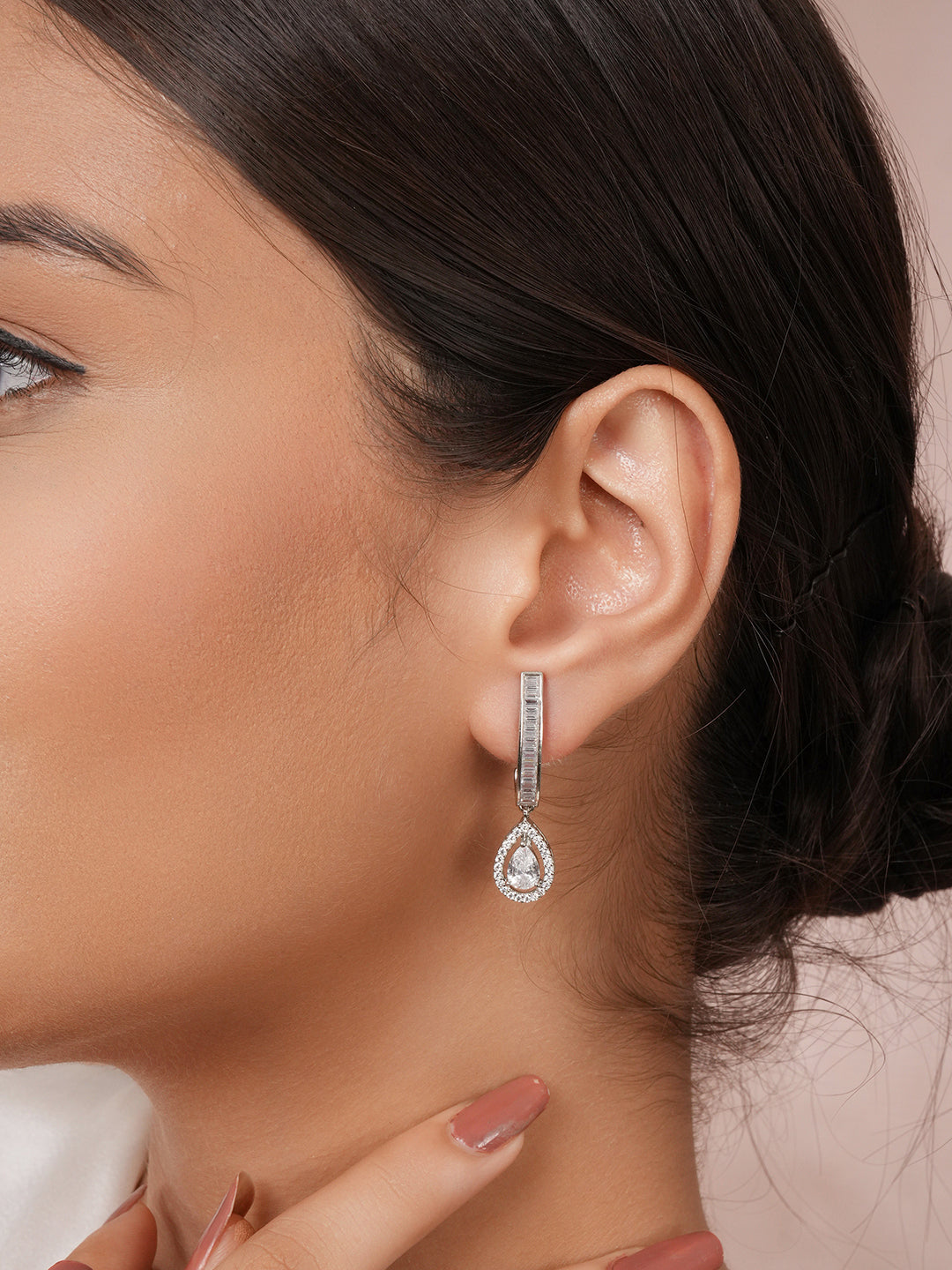 925 Sterling Silver Rhodium Plated Tear Drop Stud Earrings